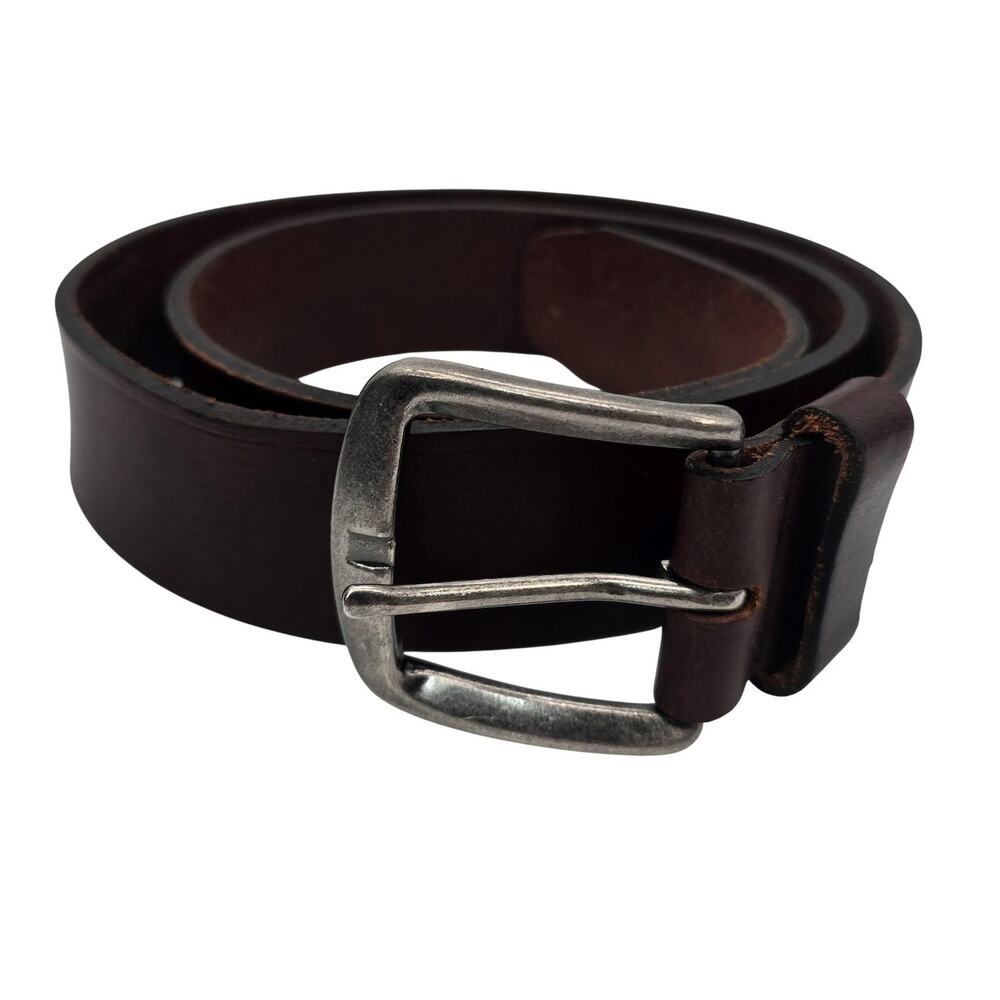 Bosca Belt Mens 34 Brown Leather Dress Silver Buckle Adjustable Made In Canada